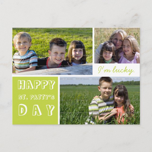 Carte Postale Happy Jour de la Saint Patrick Trois photos Vert B (Devant)