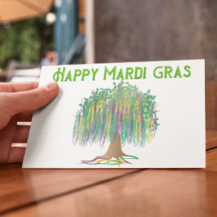Carte Postale Happy Mardi Gras perles arbre