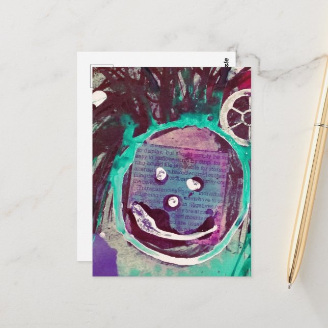 Carte Postale Happy Mixed Media Collage (Devant/Arrière en situation)