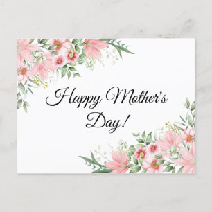 Carte Postale Happy Mothers Day aquarelle rose floral classique