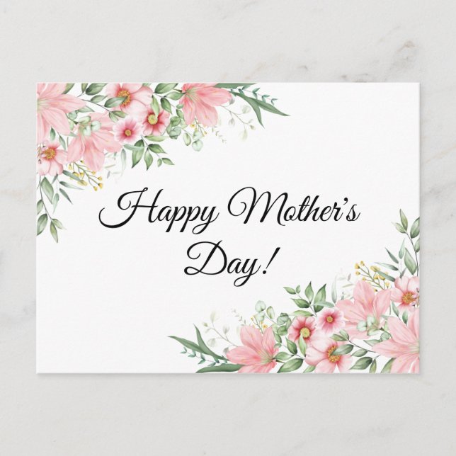 Carte Postale Happy Mothers Day aquarelle rose floral classique (Devant)