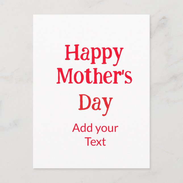 Carte Postale Happy mother's day red add text simple minimal mom (Devant)