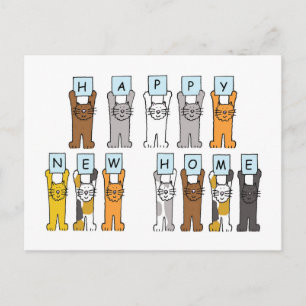 Carte Postale Happy New Home Cute Cartoon Cats