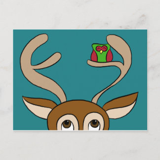 Carte Postale Happy Owl se retrouve chez lui avec Reindeer