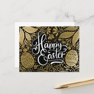 Carte Postale Happy Pâques Elegant Boho Noir et Or