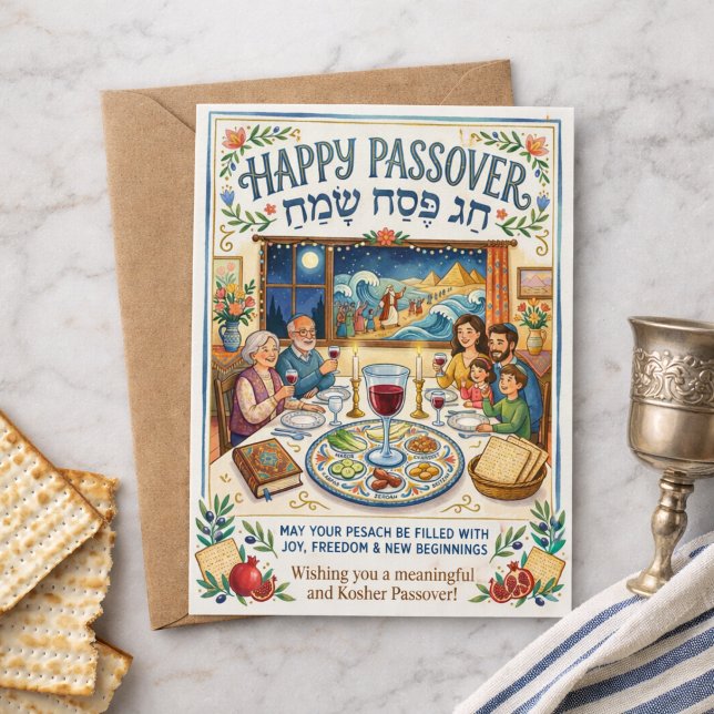 Carte Postale Happy Passover Chag Pesach Sameach Colorful Folk (Créateur téléchargé)