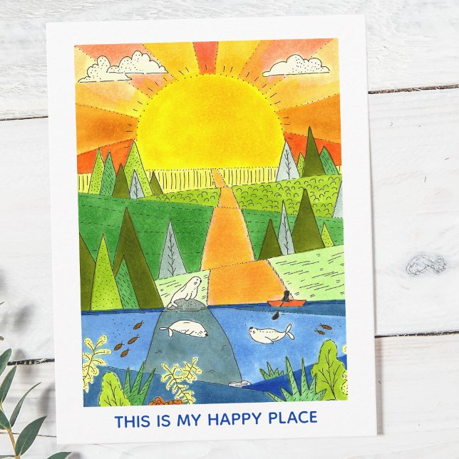 Carte Postale Happy Place dans le Maine (Illustrated Maine "Happy Place" Postcard)