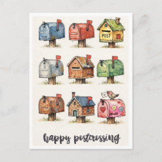 Carte Postale Happy Postcrossing Watercolor Mailbox Illustration
