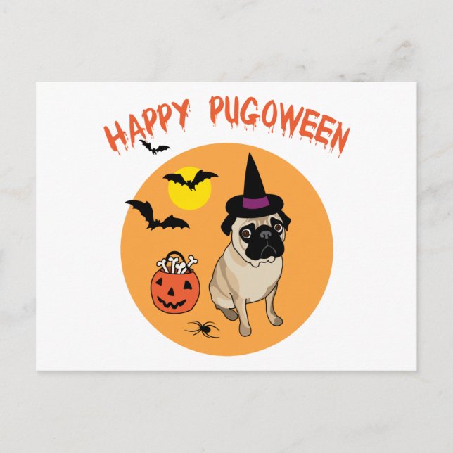 Carte Postale Happy Pugoween Carlins Tee - shirts, Cadeaux (Devant)