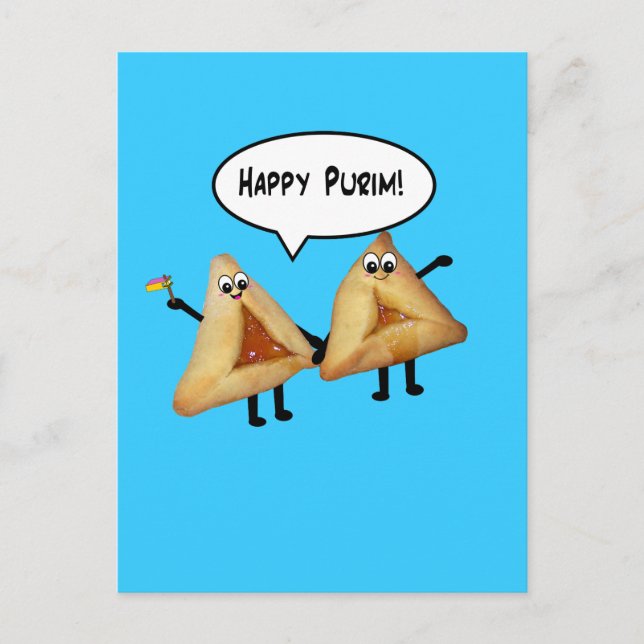 Carte Postale Happy Purim Cute Smiling Hamentaschen Cartoon (Devant)