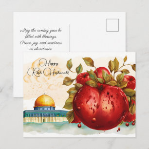 Carte Postale Happy Rosh Hashanah avec Dome of Rock & Apple