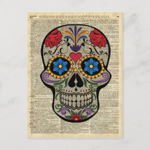 Carte Postale Happy Skull, Crâne de sucre, Halloween, Art du dic