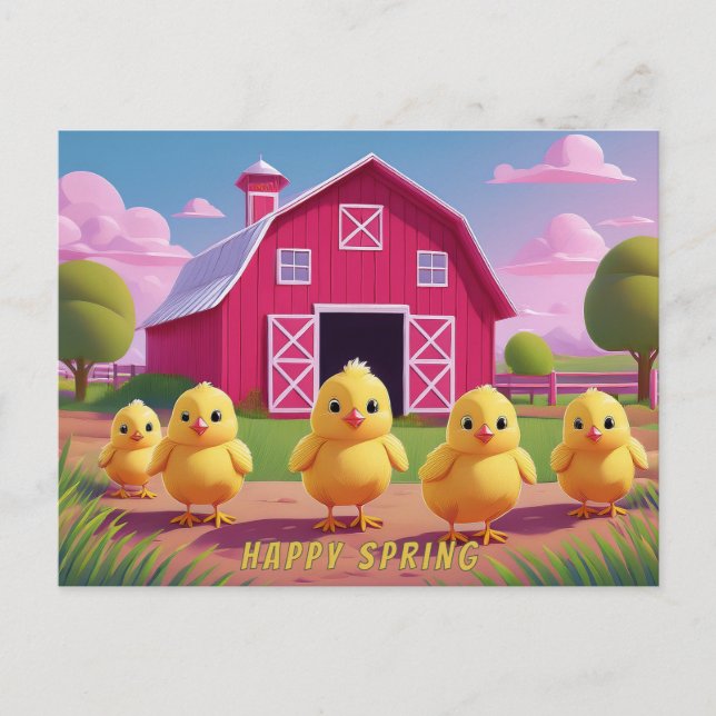 Carte Postale Happy Spring Chicks in Barnyard (Devant)