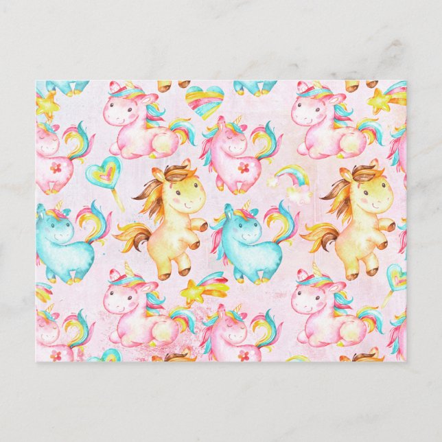Carte Postale Happy Unicorns Motif-Unicorn Amour en rose (Devant)
