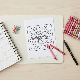 Carte Postale Happy Valentine’s Day Coloring for Students