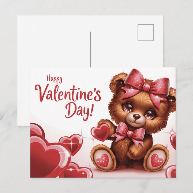 Carte Postale Happy Valentine’s Day Ourson -7 (Devant / Derrière)