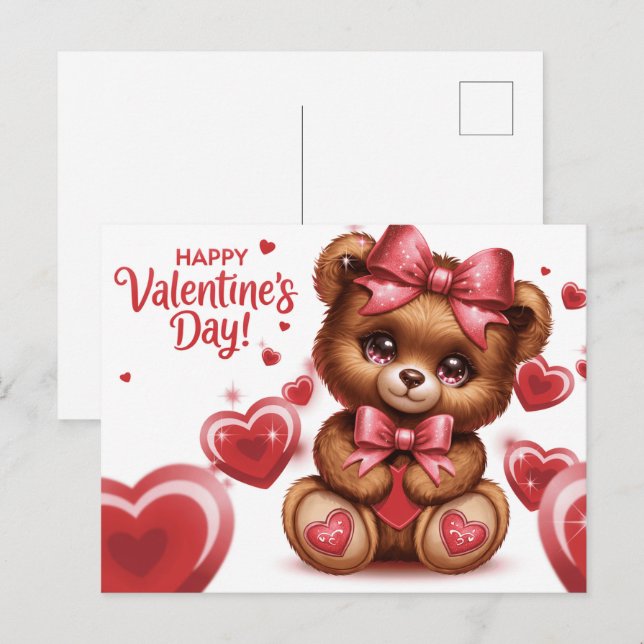 Carte Postale Happy Valentine’s Day Ourson -8 (Devant / Derrière)