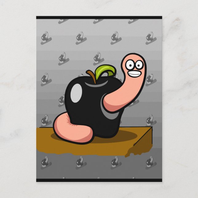 Carte Postale Happy Worm en Pomme Noire (Devant)