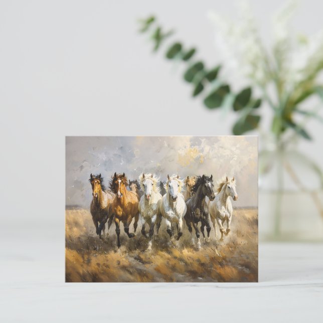 Carte Postale Harde de Cheval Galloping Mustang Peinture (Debout devant)