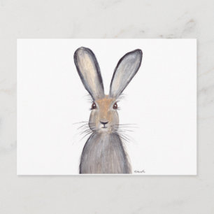 Carte Postale Hare lapin aquarelle animal bois mignon