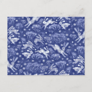 Carte Postale Hares Neiges lapins blancs Hiver Animal bleu