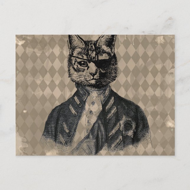 Carte Postale Harlequin Cat Grunge (Devant)