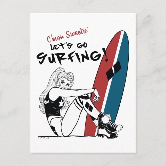 Carte Postale Harley Quinn - Allons Faire du Surf (Devant)