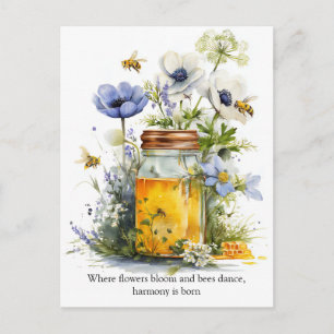 Carte Postale Harmonie Dorée Miel, Fleurs et Abeilles