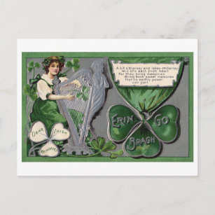 Carte Postale Harpe d'argent, Shamrock, St. Patrick's Day, Vinta