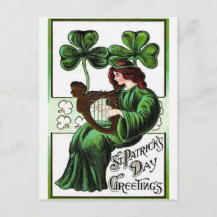Carte Postale Harpe de femme d’Erin Shamrock, St Patrick’s Day P