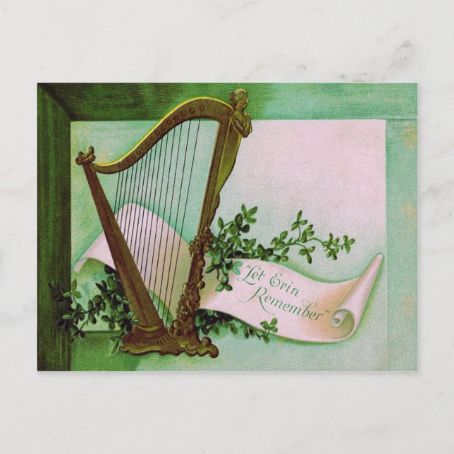 Carte Postale Harpe d'Érin Shamrock Vert (Devant)