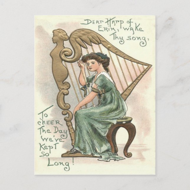 Carte Postale Harpe d'Erin Victorian fille (Devant)