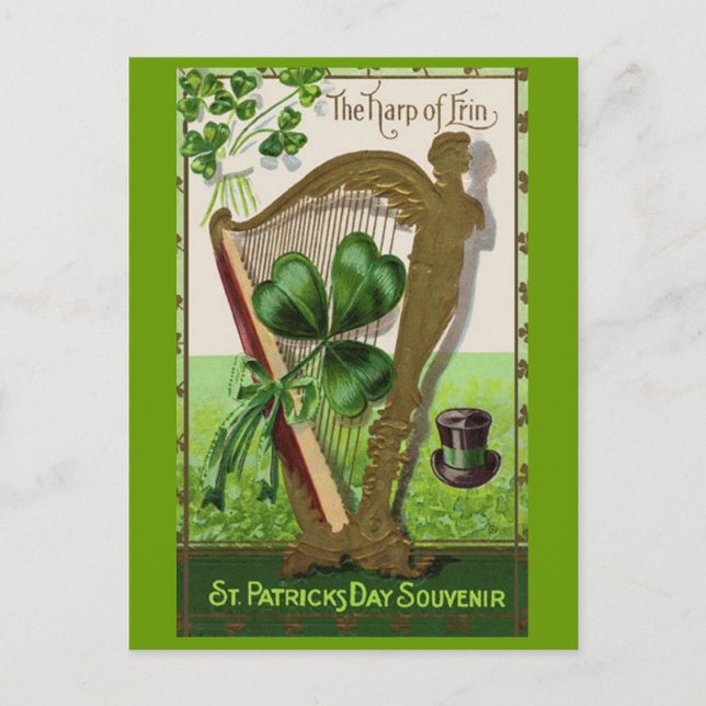 Carte Postale Harpe d'Erin Vintage St. Patrick's Day (Devant)