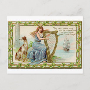Carte Postale Harpe et dame du jour de Saint patrick