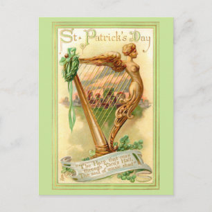 Carte Postale Harpe irlandais vintage et Shamrock