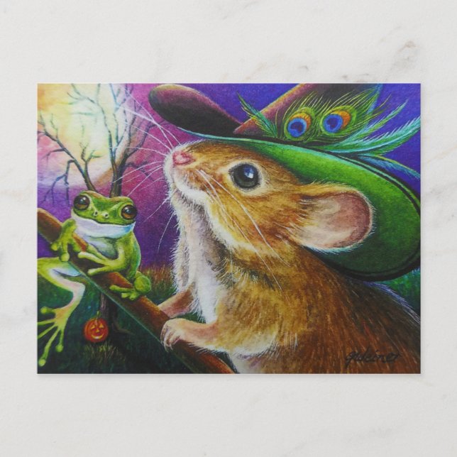 Carte Postale Harriet Halloween sorcière souris grenouille aquar (Devant)