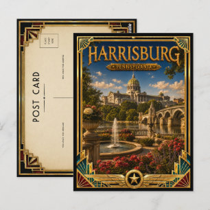 Carte Postale Harrisburg Pennsylvanie Art Déco Doré Vintage