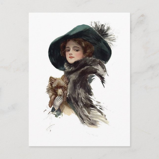 Carte Postale Harrison Fisher Girl dans un Casquette Turquoise (Devant)