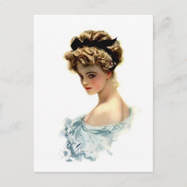 Carte Postale Harrison Fisher Girl en bleu (Devant)