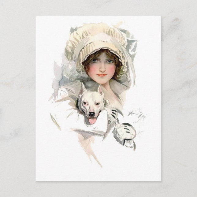 Carte Postale Harrison Fisher Girl et Her Dog (Devant)