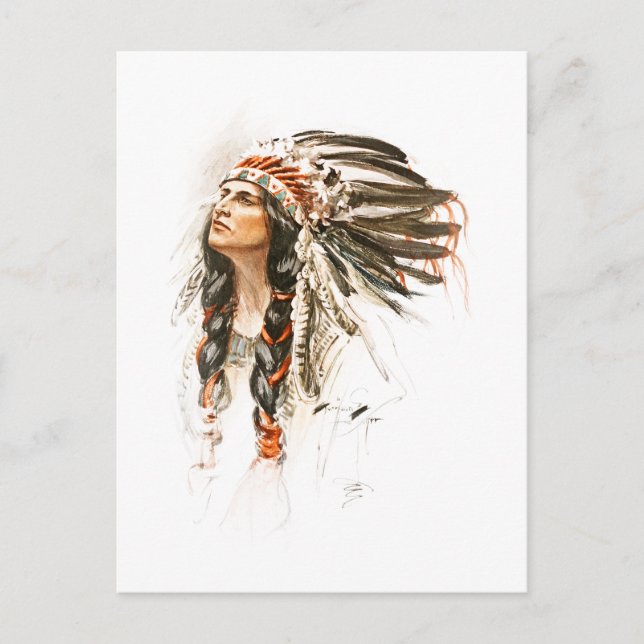 Carte Postale Harrison Fisher Song Hiawatha Indian head dress 1 (Devant)