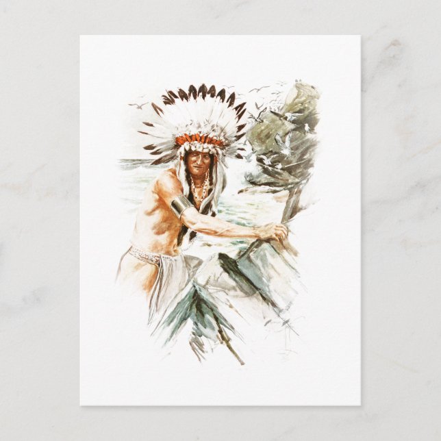 Carte Postale Harrison Fisher Song Hiawatha Robe indienne de têt (Devant)