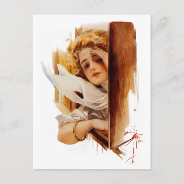 Carte Postale Harrison Fisher : Une femme en train (Devant)