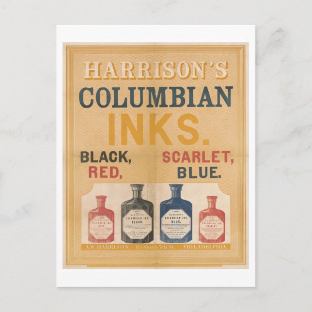Carte Postale Harrison's Columbian Inks Publicité Vintage (Devant)