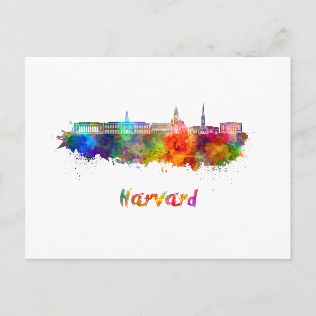 Carte Postale Harvard skyline in watercolor (Devant)