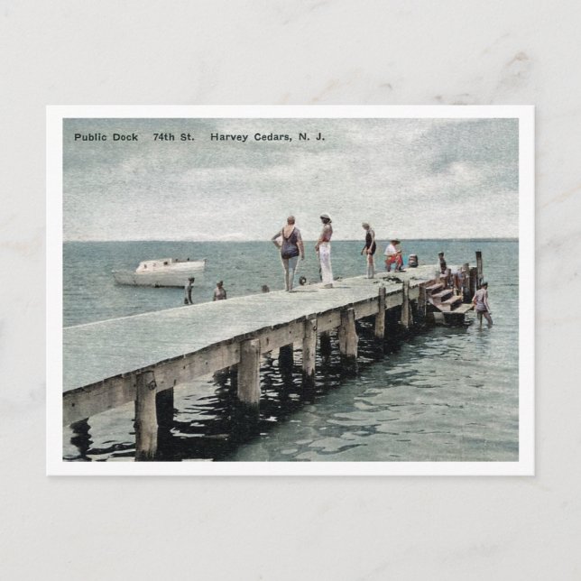 Carte Postale Harvey Cedars NJ Boat Dock années 1930 (Devant)