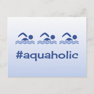 Carte Postale Hashtag bleu nageurs amusant aquaholic