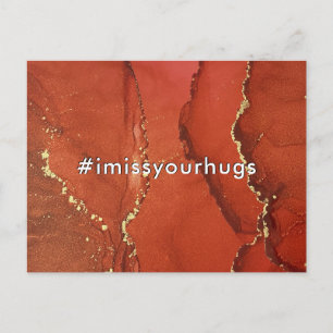 Carte Postale Hashtag I Miss Your Hugs Red & Gold Liquid Art