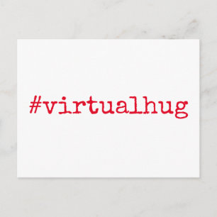 Carte Postale Hashtag Virtual Hug en rouge vif sur blanc