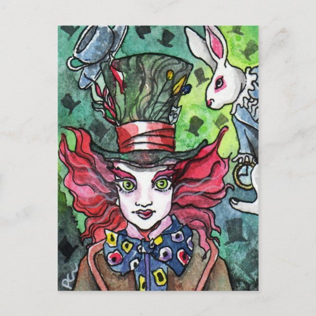 Carte Postale Hatter fou et lapin blanc (Devant)